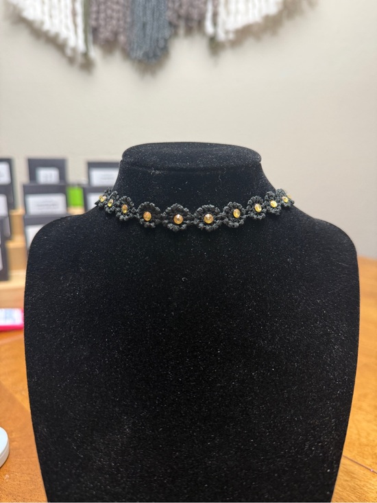 Handmade Jewelry - Black Lace Choker with Gold Accents